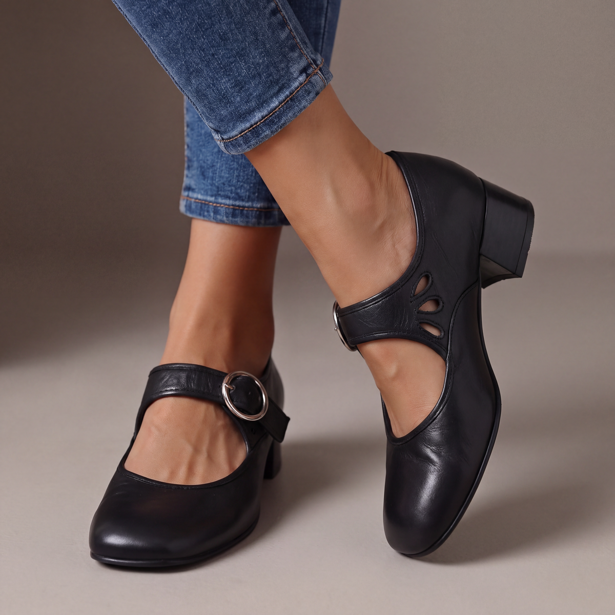 Josephine Leather Mary Janes - Black