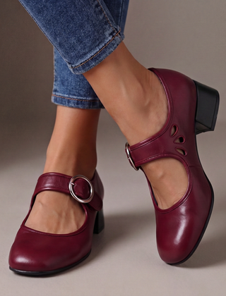 Josephine Leather Mary Janes - Red