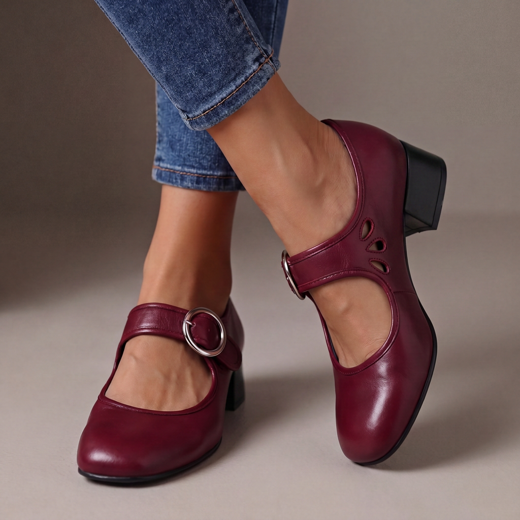 Josephine Leather Mary Janes - Red