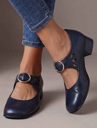 Josephine Leather Mary Janes - Navy Blue