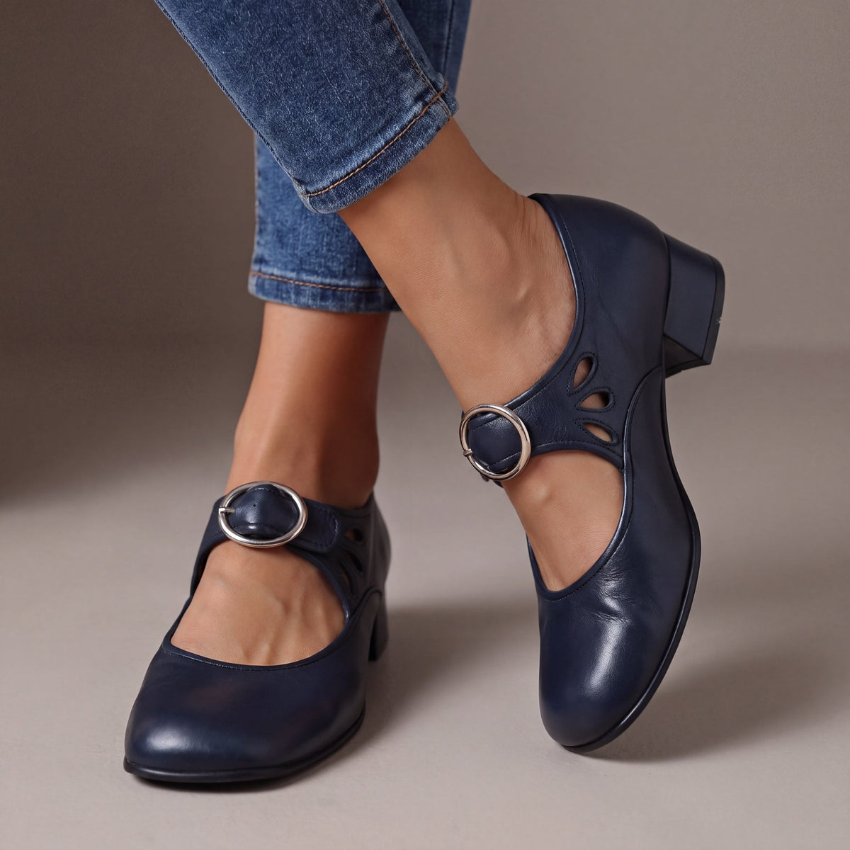 Josephine Leather Mary Janes - Navy Blue