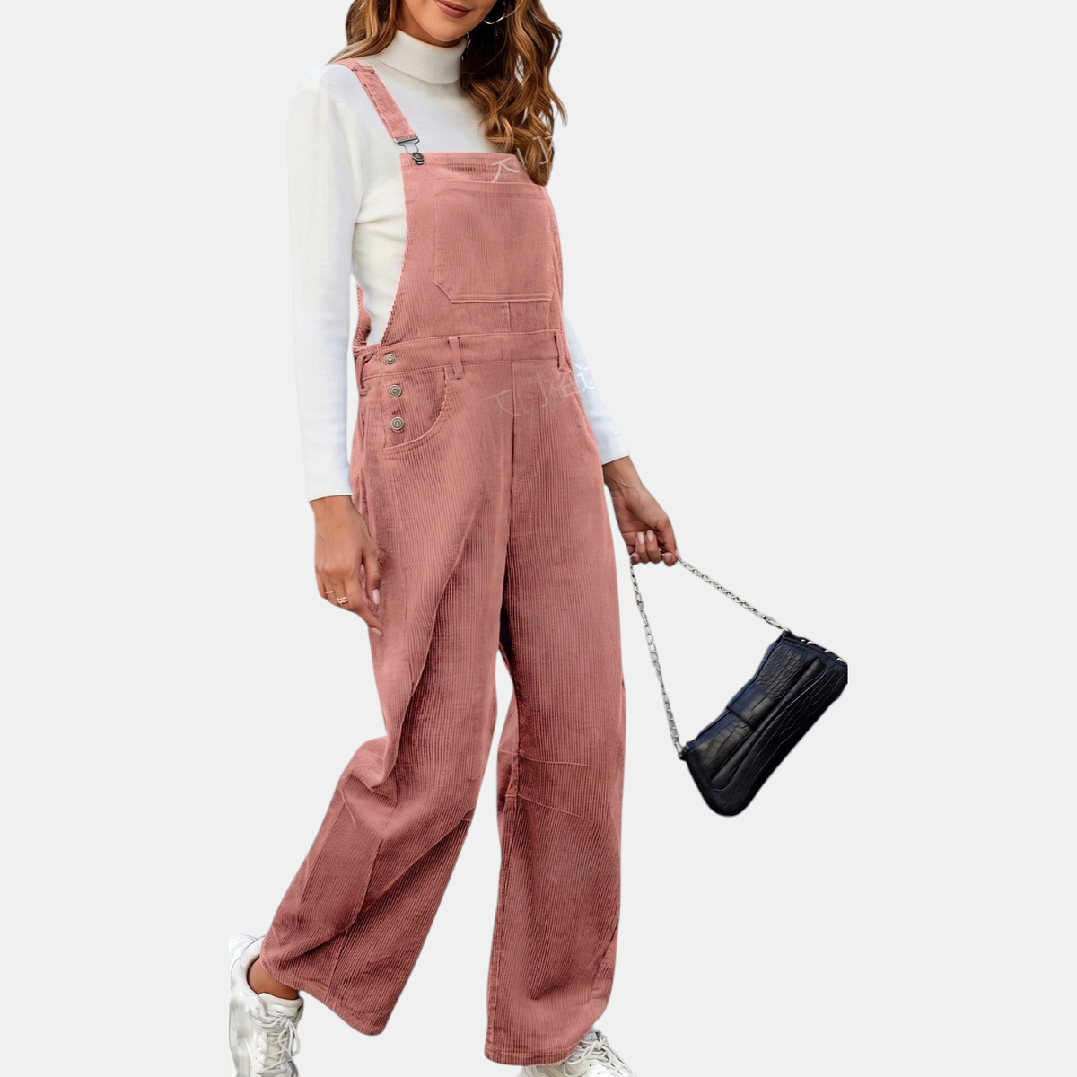 Women's Corduroy Wide Leg Bib Overalls with Buckle Straps
