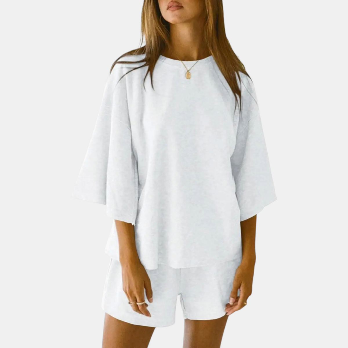 Women's Lounge Set Oversized Drop Shoulder Top and Mini Shorts